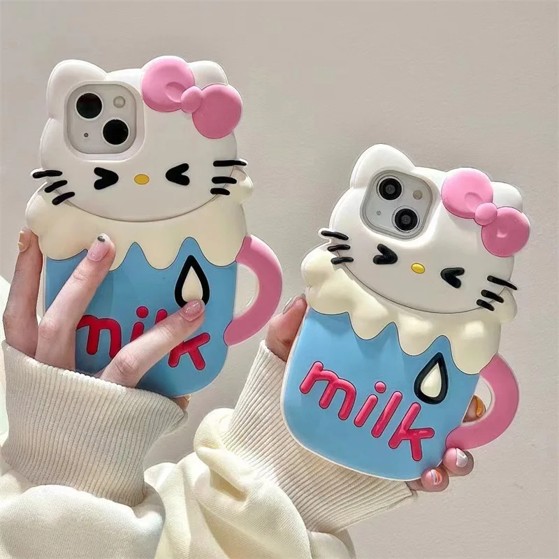 

Силиконовый 3D чехол Sanrio Hello Kitty для телефона с аниме для iPhone 15 14 13 12Promax 11, полноразмерный Защитный Мягкий чехол для телефона в подарок