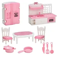Hot Sale Cute Kawaii Pink 10 Items/Lot Miniature Dollhouse Furniture Accessory Kids Toys Kitchen Cooking Things For Girl Gifts 3