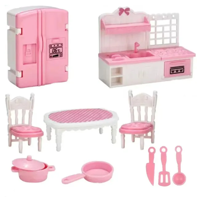 Hot Sale Cute Kawaii Pink 10 Items/Lot Miniature Dollhouse Furniture Accessory Kids Toys Kitchen Cooking Things For Girl Gifts 3
