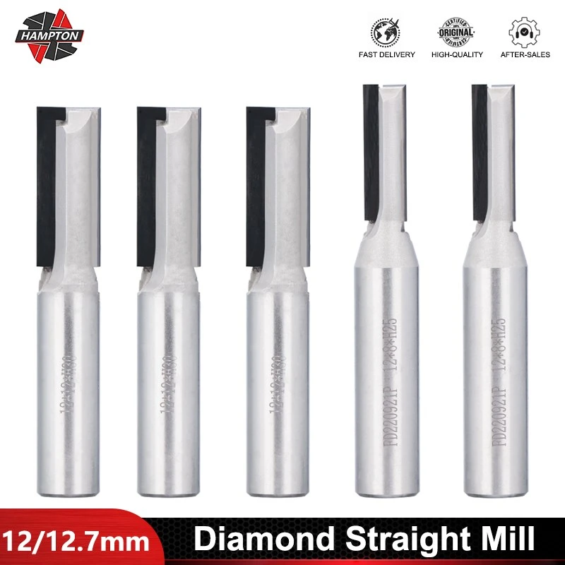 HAMPTON PCD Straight bit Diamond End Mill 2 Flute CNC Router Bit for
