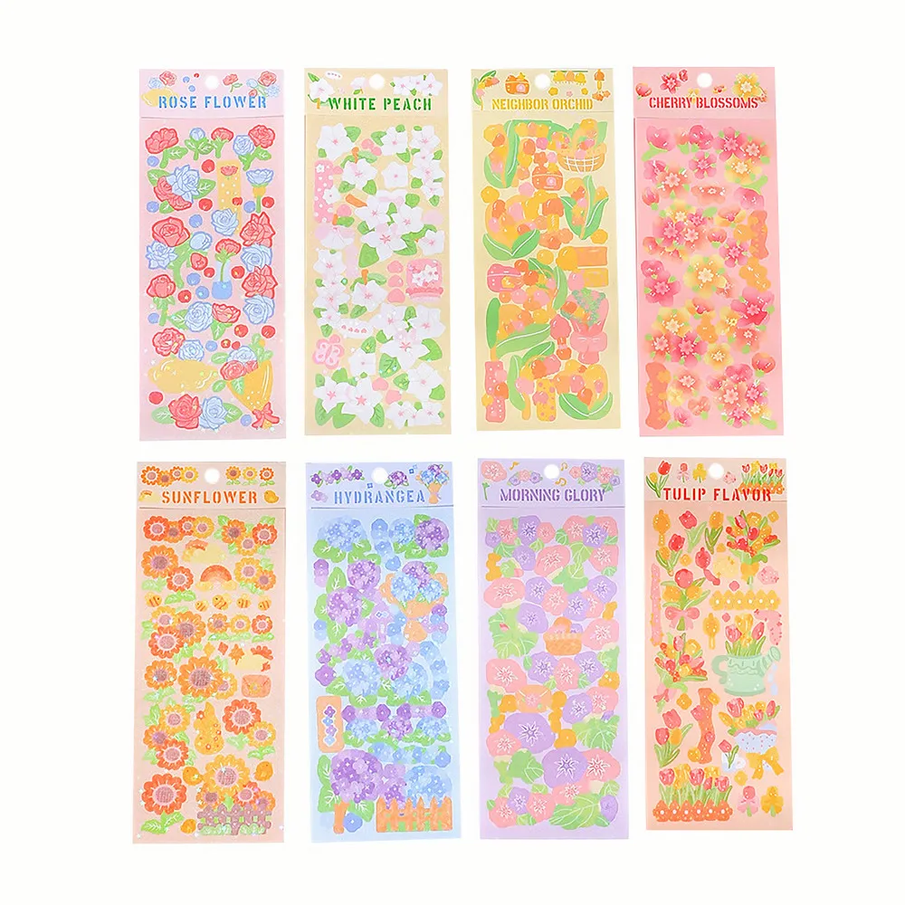 8pcs Cute Shiny Korean Hologram Stickers Kpop Toploader Decor - Colorful  Kawaii Reflective Deco Stickers With Flowers & Leaves - AliExpress