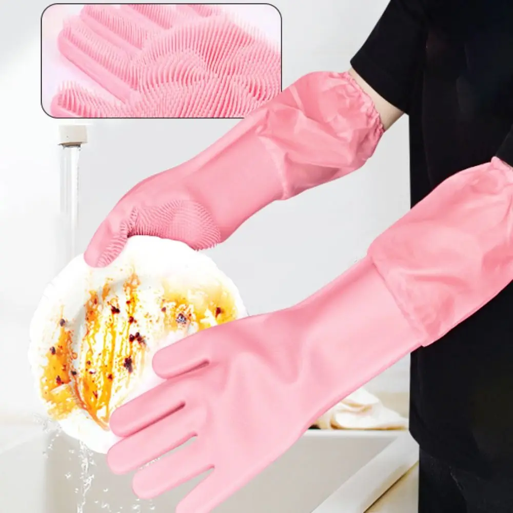 1 Pair Silicone Pet Bathing Glove Scrub Design Extended Sleeve Pet Cleaning Glove Soft Waterproof Pet Grooming Cleaning Glove