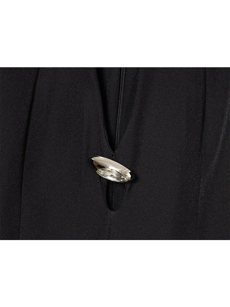 TFMLN Women Hollow Out Mini Dress Sexy Round Neck Long Sleeve Jewel Button Decortion A-line Dresses New Female Chic Party Dress