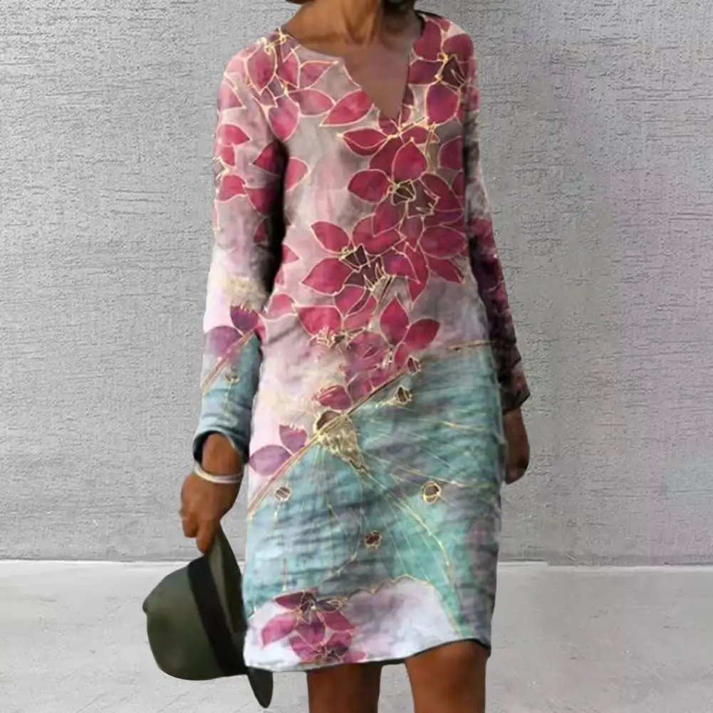 

Women Midi Dress Loose Vintage Floral Printing Dress Summer Large Big Printed Boho Casual Party Elegant Dresses Spring Dress