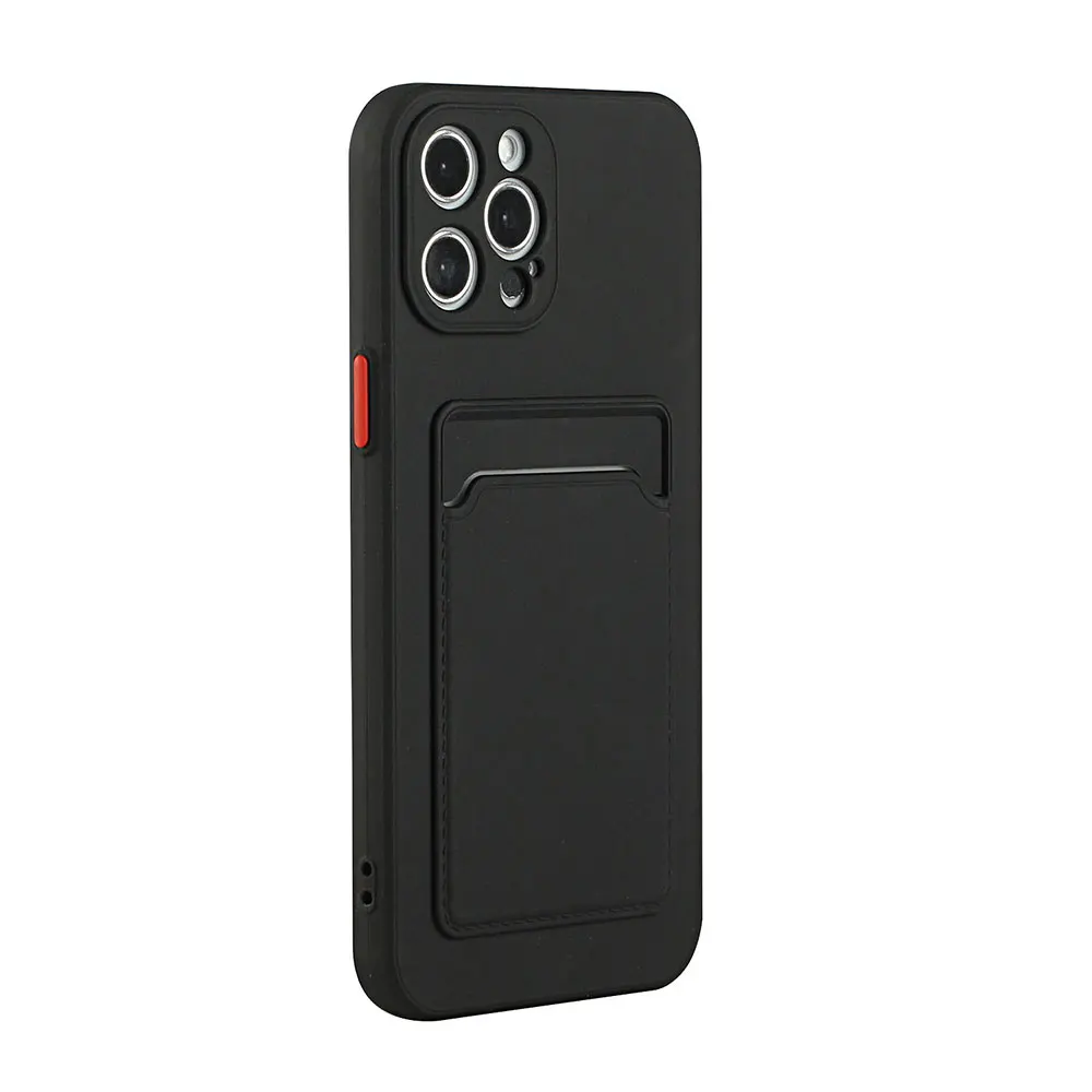 Sleek Shockproof Card Holder Phone Case - Silicone Black/Red/Pink