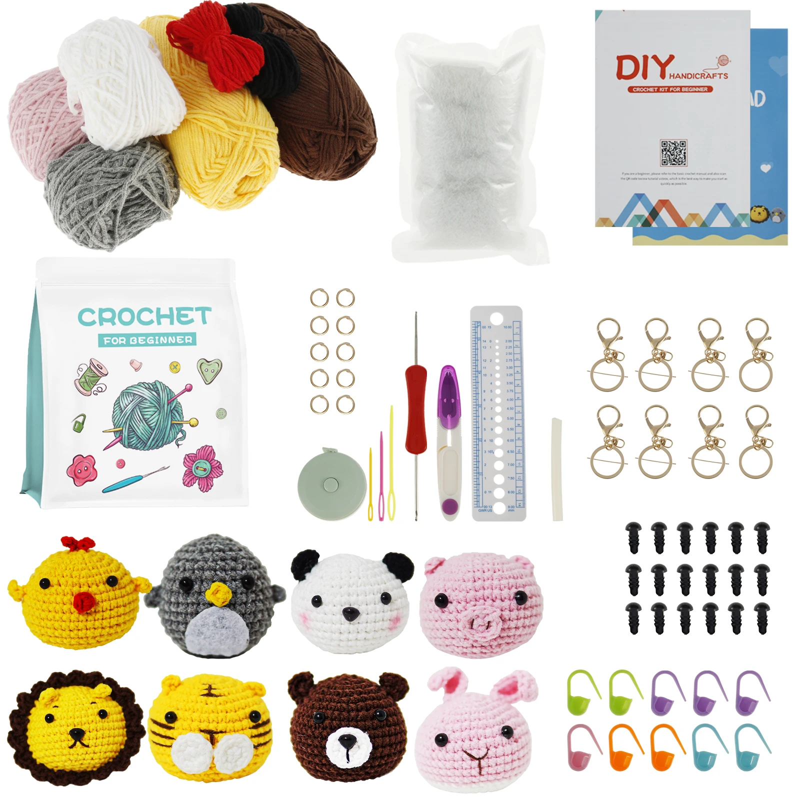 8Pcs Crochet Animal Kit for Beginners Complete Crochet Knitting Kit DIY  Crochet Craft Kit with Step-by-Step Video for Adults Kid - AliExpress