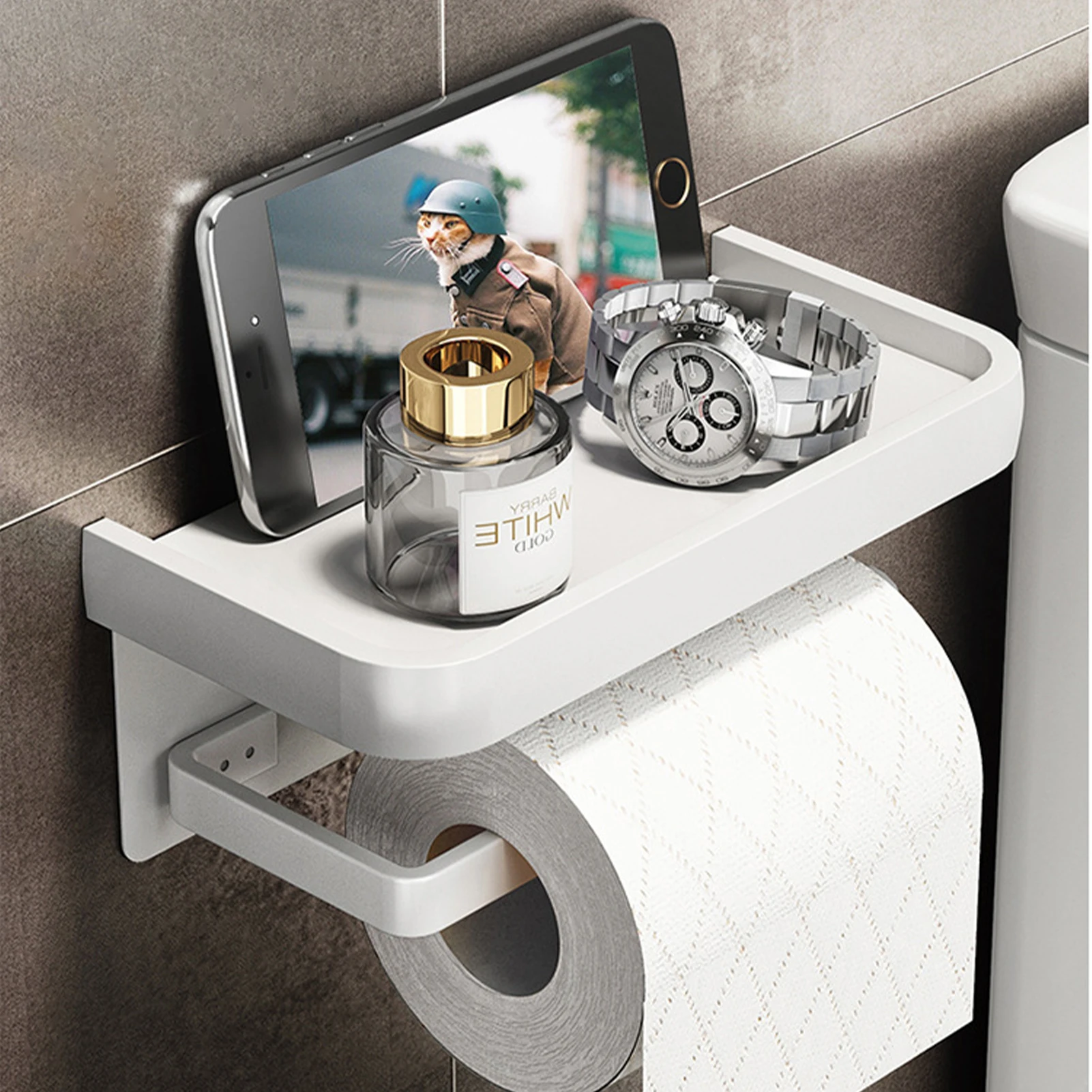 

Stainless Steel, No Punching, Wall Mounted Toilet Paper Holder, Rustproof, Anticorrosion, Aluminum Shelf, Bathroom Accessories