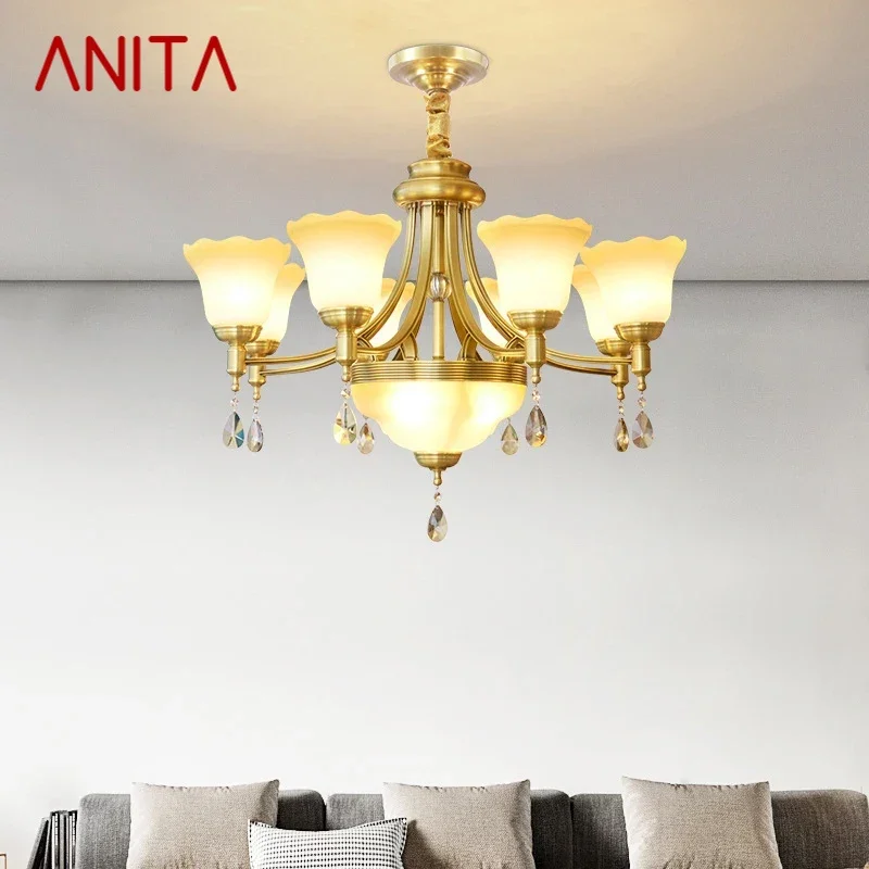 

Американская латунная Подвесная лампа ANITA, роскошная гостиная, ресторан, спальня, ретро, отель для виллы канделябр