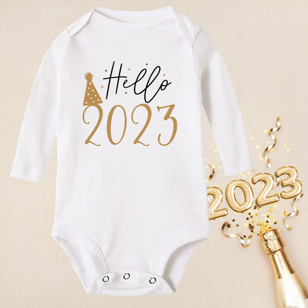 Hello 2023 Newborn Baby Rompers Long Sleeve Infant Jumpsuit It's My