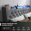 Queen Bed Frame with 2 Storage Drawers and Luxury Wingback Upholstered Button Tufted Storage Headboard Charging Station 3