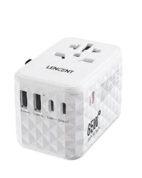 LENCENT 65W GaN Universal Fast Charging Travel Adapter - Universal  Plug (White 65W 2U3C)