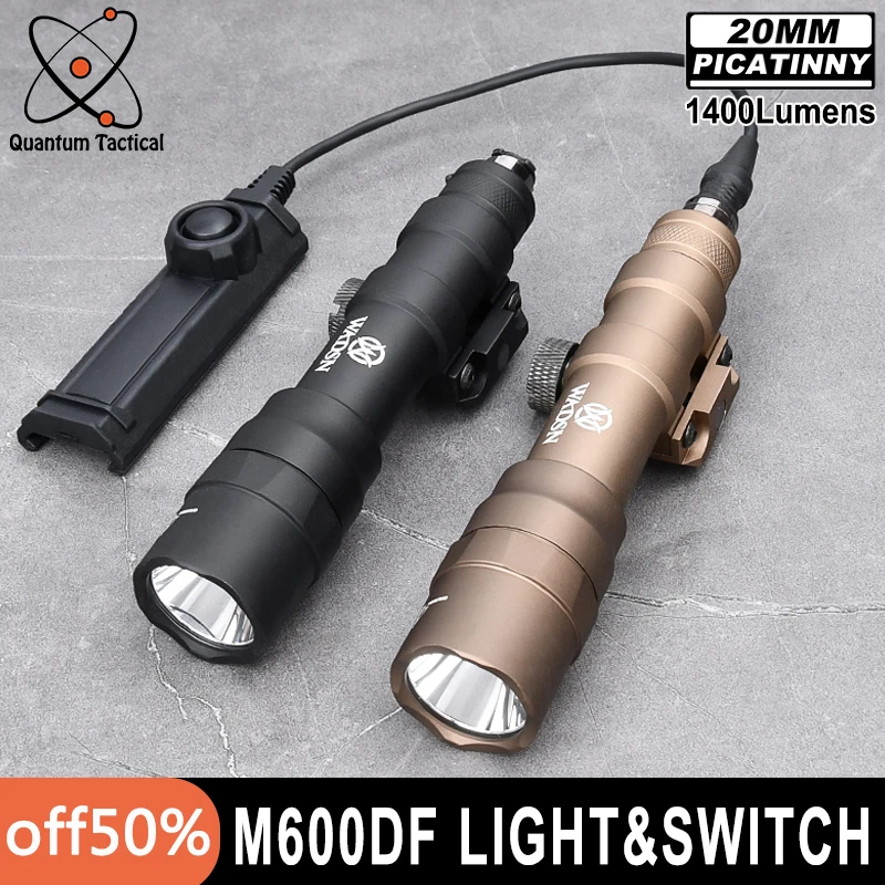 

Airsoft M600 M600DF Tactical Flashlight Set 1400lumes Hunting Rifle Weapon Scout Light Button Dual Function Switch Fit 20mm Rail