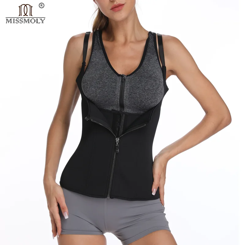 LANCS Sauna Suit For Women Sweat Waist Trainer Zipper Vest Cincher Body