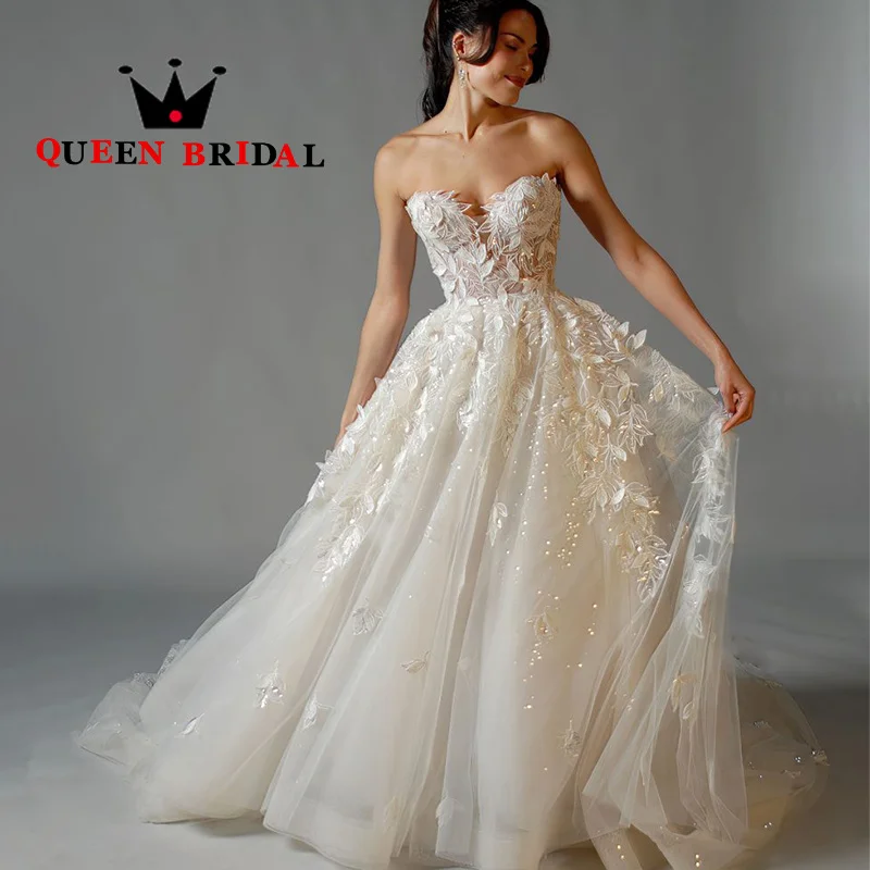 

Pearls Appliques Elegant Wedding Dresses New Sleeveless Sweetheart Backless Civil Bridal Gowns Vestidos De Novia Custom Z36