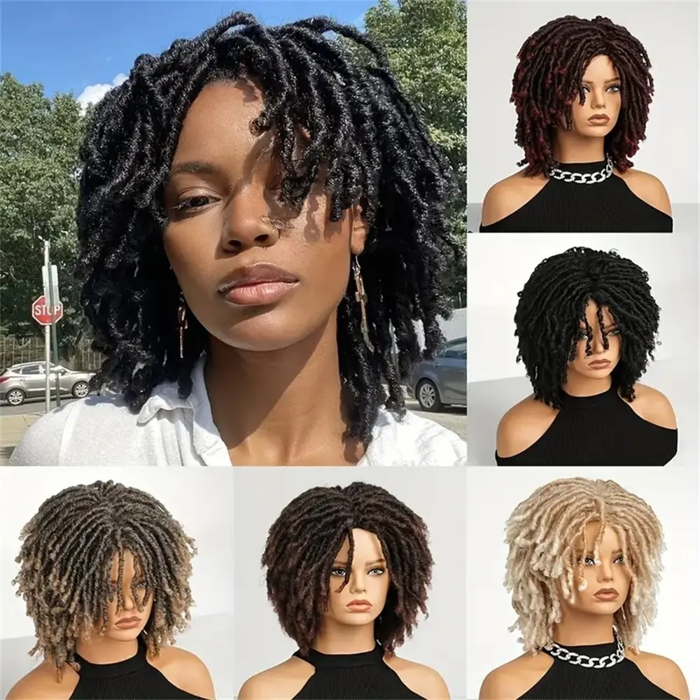 14InchShortDreadlockSyntheticWigCurlyAfroTwistHairforWomen