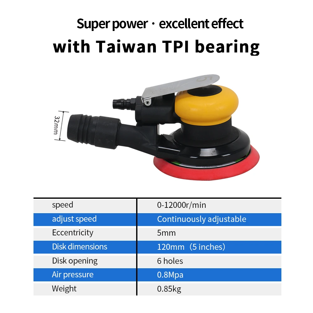 Factory Price 5 Inch Air Tool 125 Mm Random Orbital Sander Working Machine With Various Speeds For Car