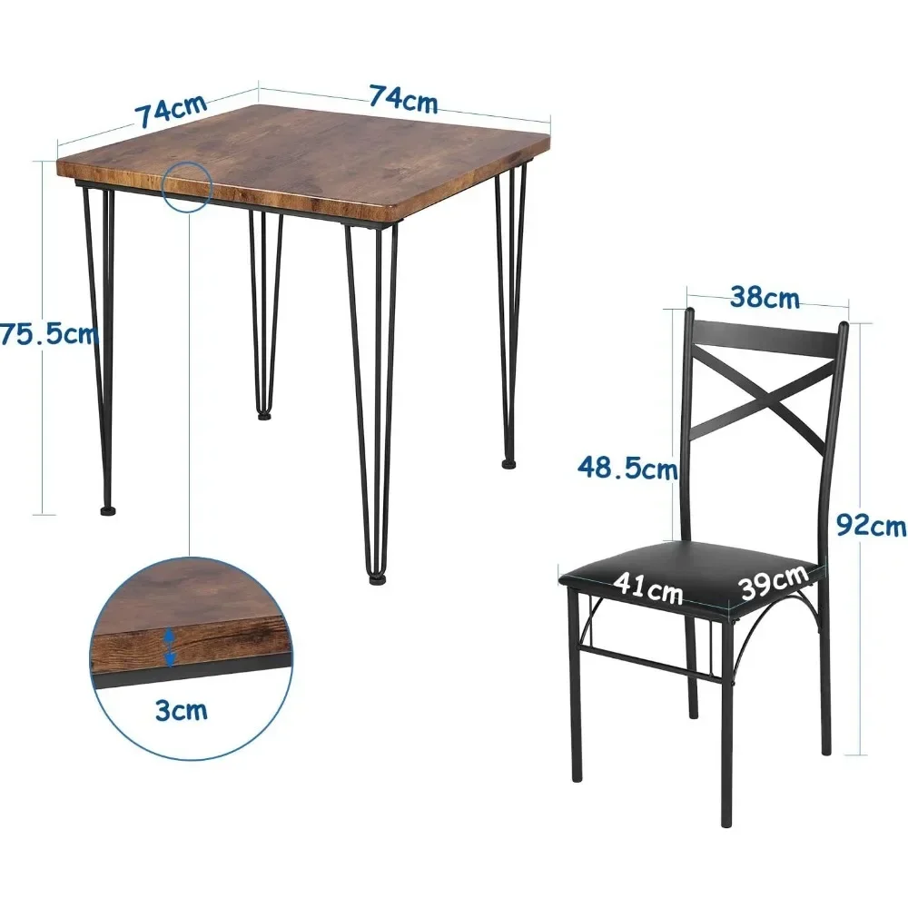 Modern Industrial Style 3-Piece Room Kitchen Pu Cushion Chair Sets for Small Space, Dining Table for 2, Retro Brown