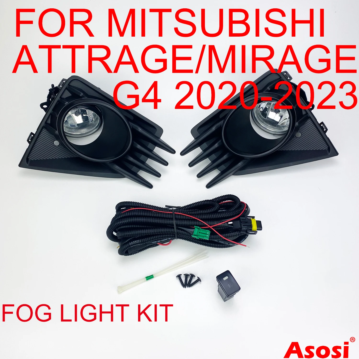 

Комплект противотуманных фар для переднего бампера Mitsubishi Mirage G4 / Attrage 2020 2021 2022 2023, правая + левая сторона с переключателем лампы, проводной ободок
