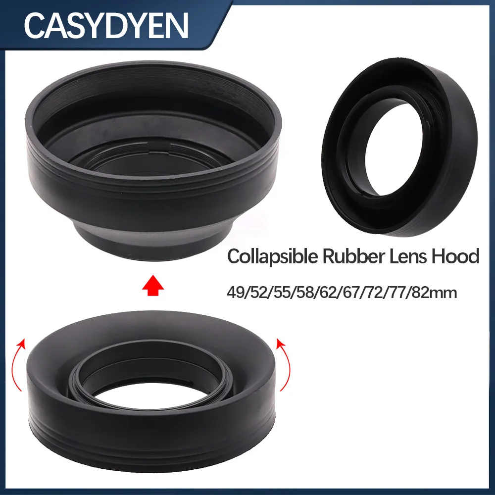 3 In1 Collapsible Rubber Lens Hood 49/52/55/58/62/67/72/77/82mm 3-Stage Foldable For Canon Nikon DSIR Camera