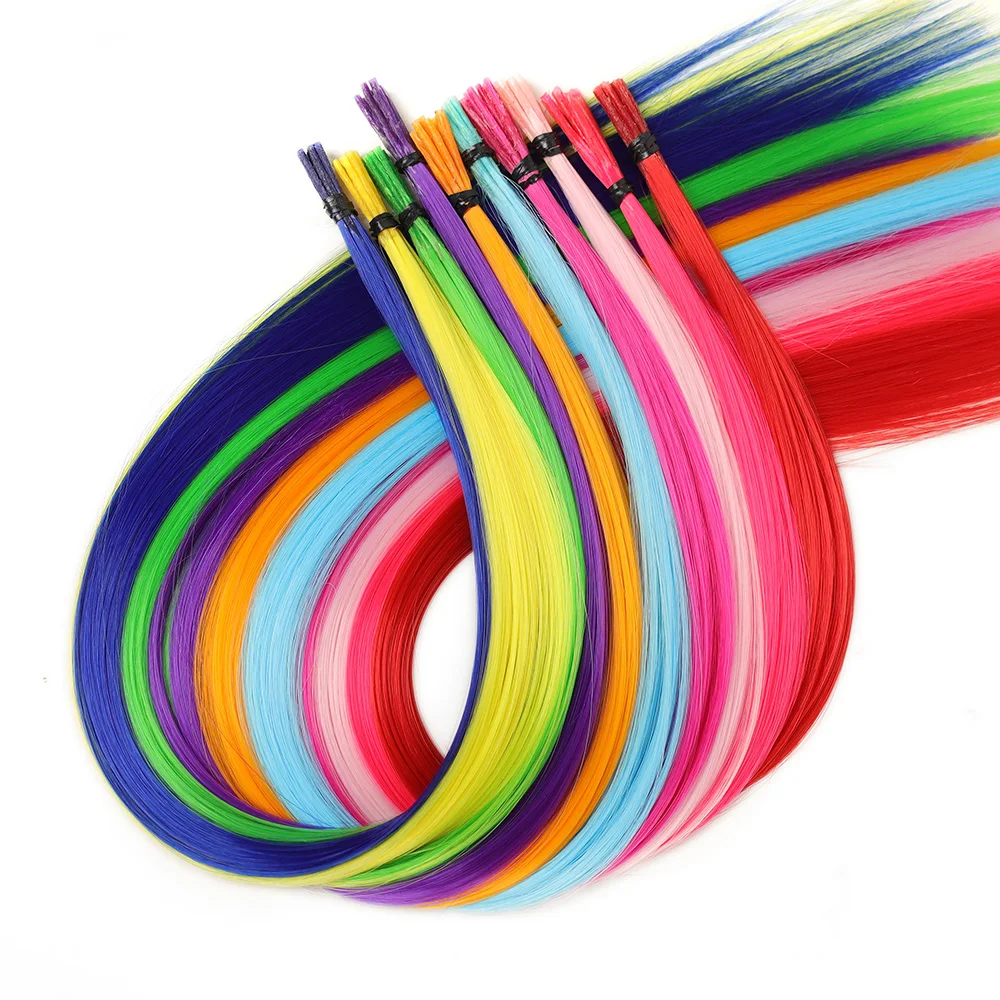 Synthetic 100 Strands 20 Inch Party Colors I-Tip Fusion Hair Extensions Kit Straight Heat Resistant Highlight Feather Hairpieces