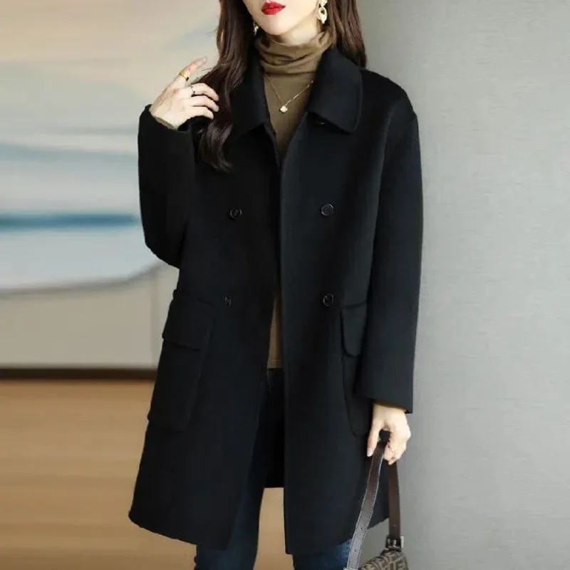 Tweed Coat In The Long Paragraph Sweater Women's New Korean Version of Loose Temperament Sweater Clothes 2022 Autumn and Winter men s half collar sweater plus velvet thick paragraph adolescent korean version of the trend large line clothes autumn and winte