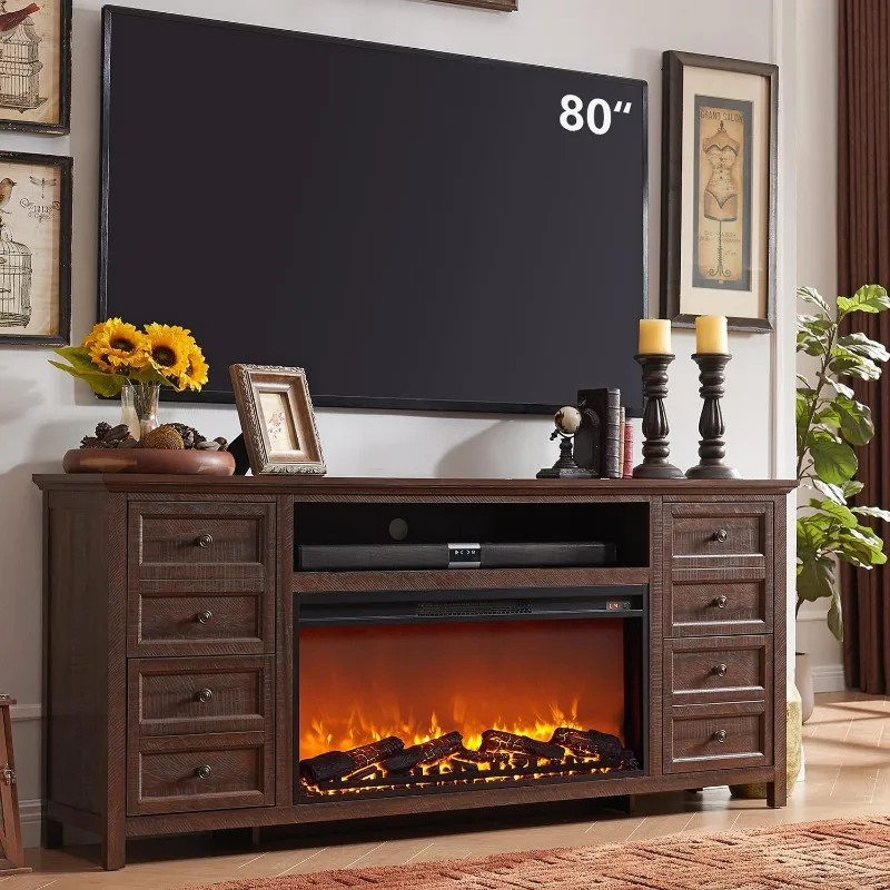 

Fireplace TV Stand for TVs up to 80 Inches, Farmhouse Entertainment Center w/36 Electric Fireplace & 4 Faux Double Drawers,