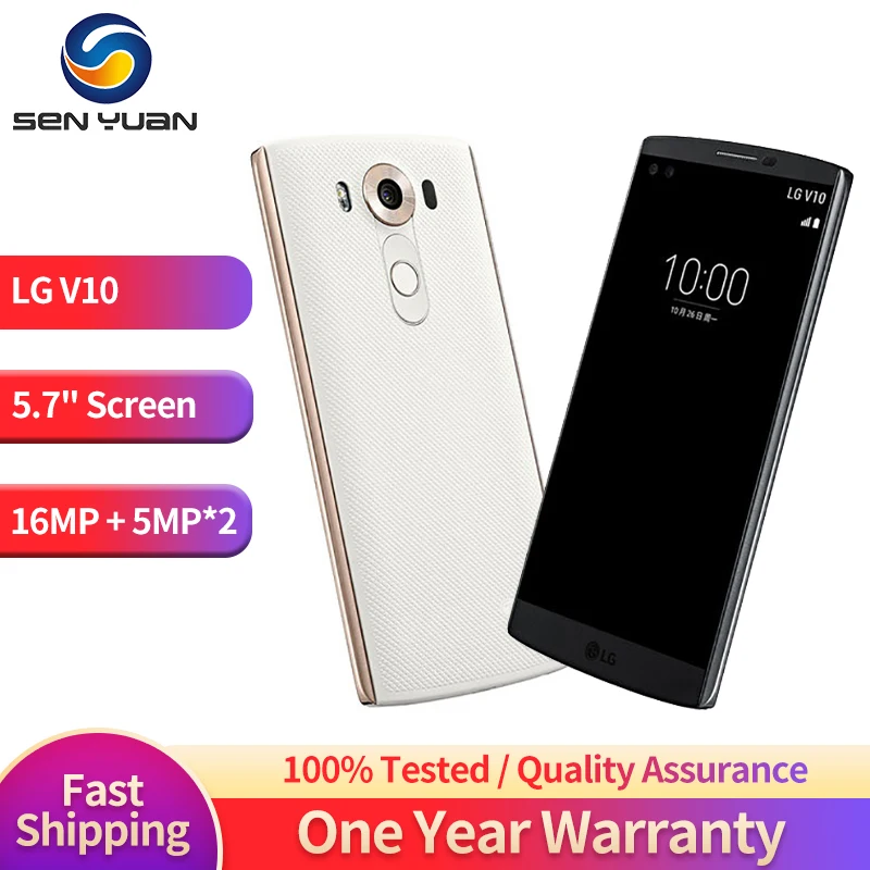 

Original LG V10 H900 H901 4G LTE Mobile Phone Hexa Core Refurbished 5.7'' 16MP+Dual 5MP 4GB RAM 64GB ROM WIFI Android CellPhone