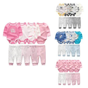 8 Pcs/Lot Bodysuits+Pants Baby Boy Girl Clothing Set Long Sleeve Cotton Unisex Suits Spring Autumn Roupas Para Bebe 1