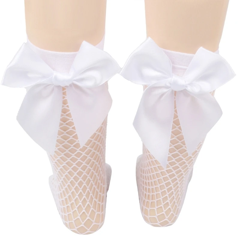 Fischernetz-Mesh Knöchelsocken Mit Großer Schleife | Schwarz-weiß & Bunte Farben