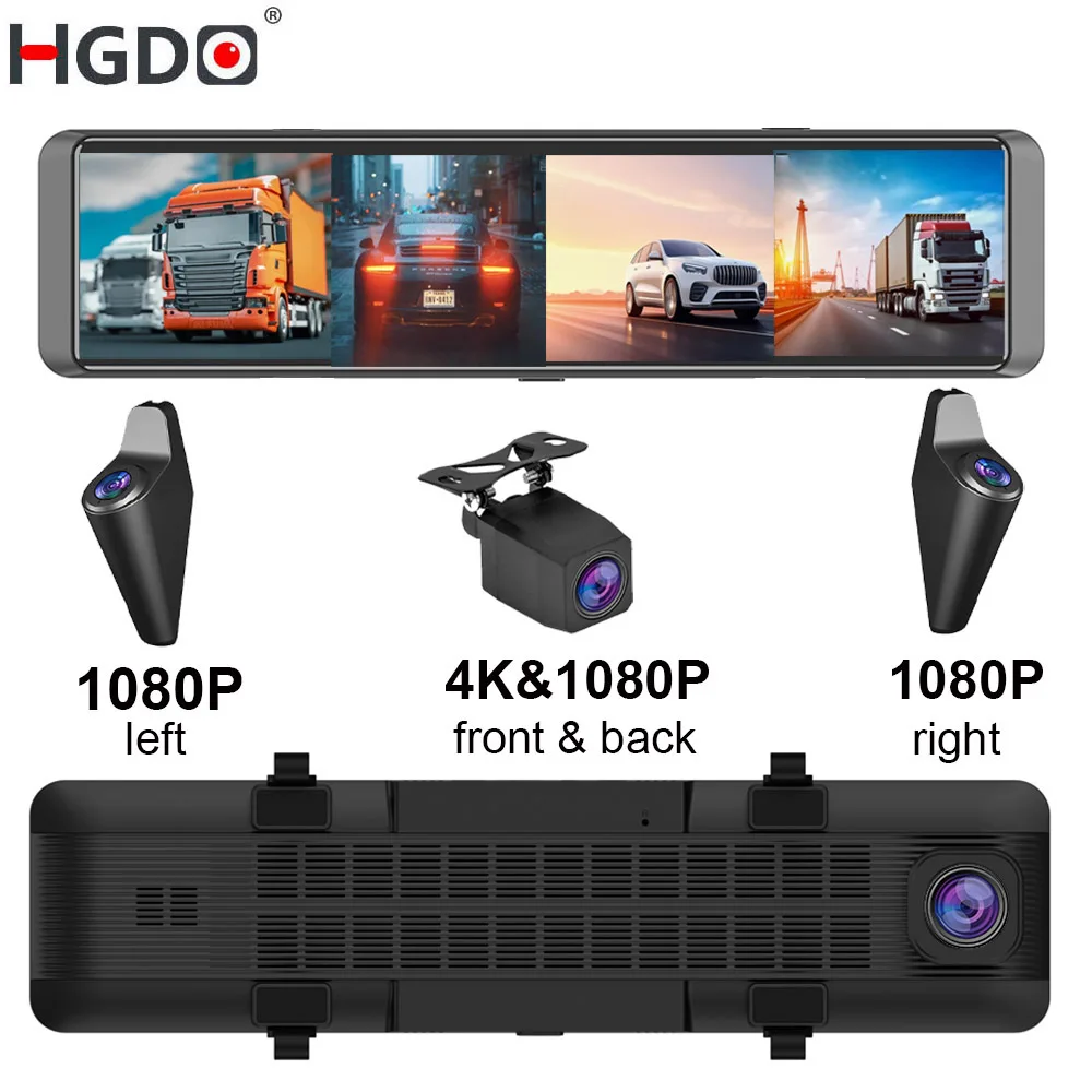 HGDO M106 4CH Mirror Dash Cam 4K Front Rear View Mirror Video Recorder 1080P Backup Camera with ADAS BSD WIFI 24H Parking DVR dash cam front and rear cameras rear camera rear view camera car front camera