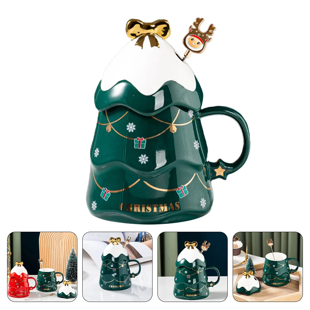

1 Set Adorable Christmas Gift Mug Christmas Tree Shaped Ceramic Cup for Party