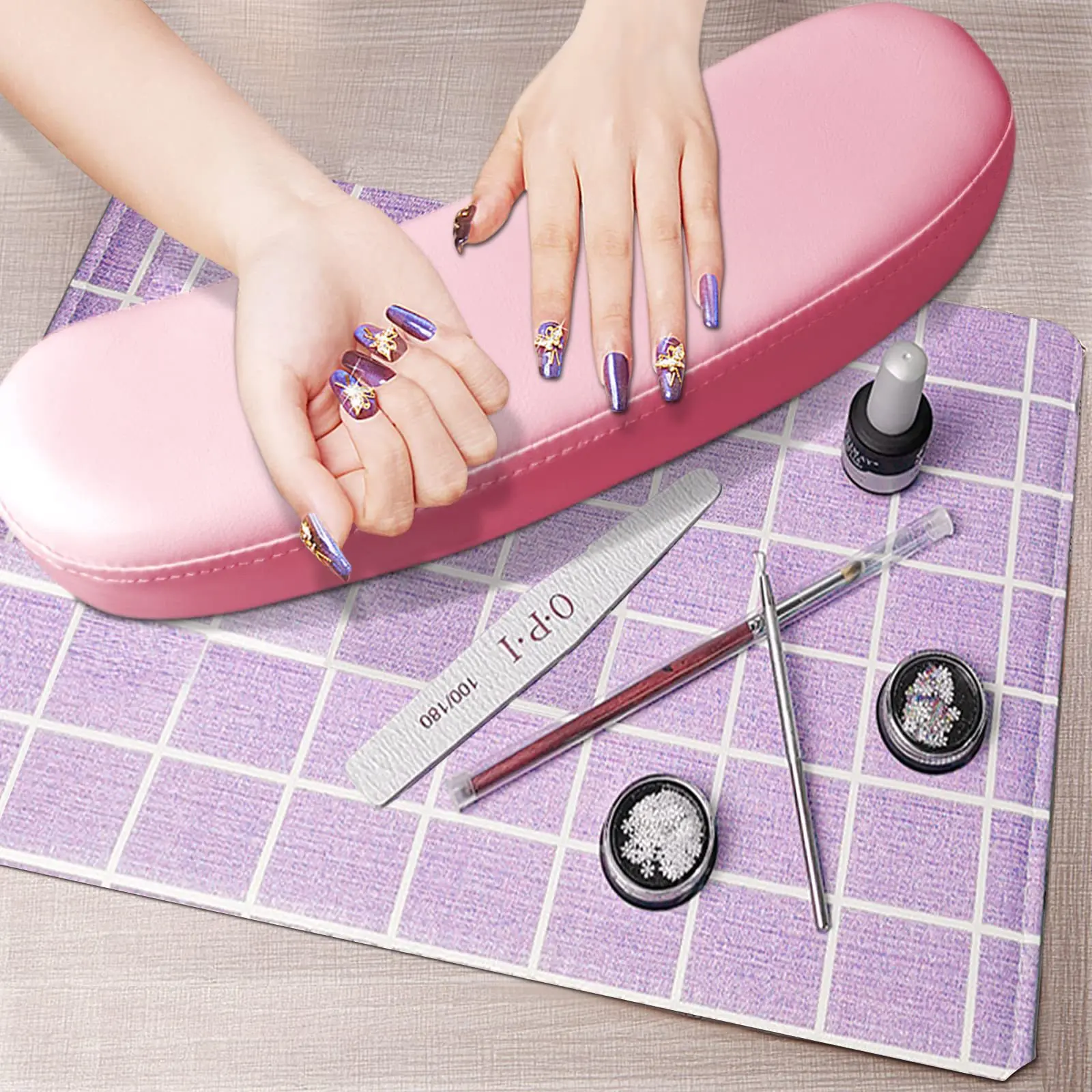 Manicure Nail Table Stand For Furniture Portable Arm Rest Hand Rest Pillow Nail Tech Desk Supporting Pink For Salon And Home
