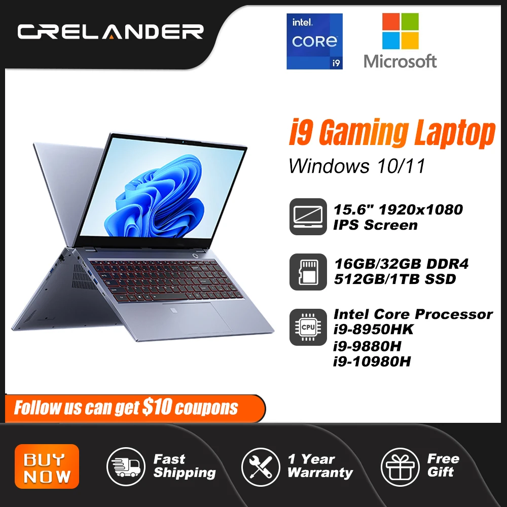 CRELANDER i9 Laptop 15.6 Inch Core i9 8th/9th/10th Gen Processor