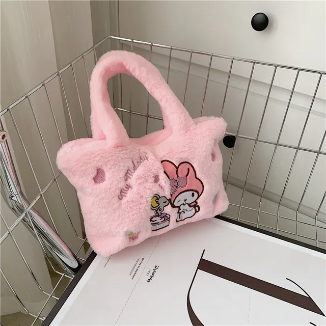 Sanrio Plush Tote Bag Anime HelloKitty Kuromi Melody Cinnamoroll Kawaii Plushie Doll Women Handbags Shoulder Christmas Gift Girl