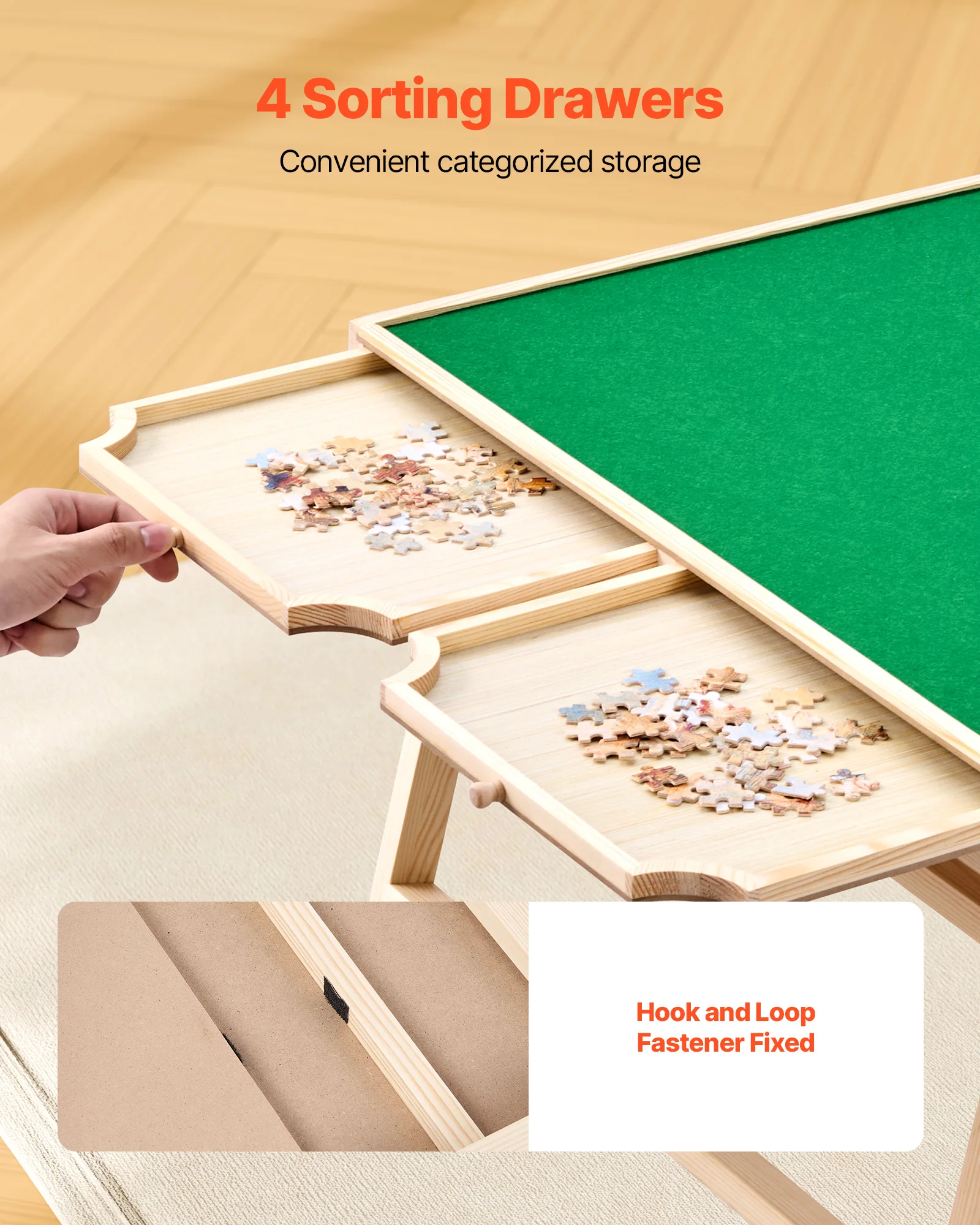 Portable Wooden Puzzle Table with Felt Surface and Drawers