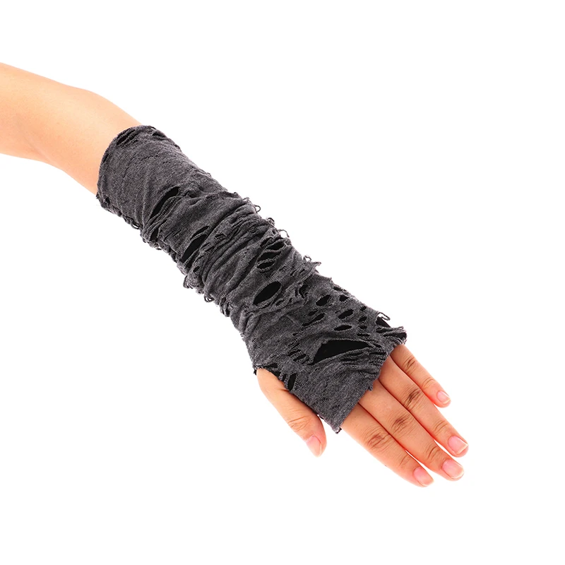 2PCS Schwarz Ripped Löcher Dekor Cosplay Handschuhe Für Erwachsene Sexy Gothic Fingerlose Handschuhe Casaul Gebrochen Schlitz Handschuhe Halloween handschuhe – Detail 6