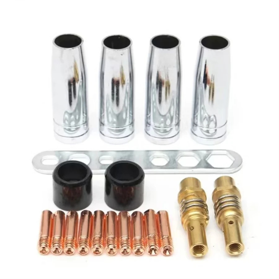 19 Teile/satz, MB15 15AK MIG Kontakt Spitze 0,6mm 0,8mm 1,0mm 1,2mm Schweißen Taschenlampe Düse Teil Kit konische Düse Hülse Stange Werkzeug Set fo – Detail 1