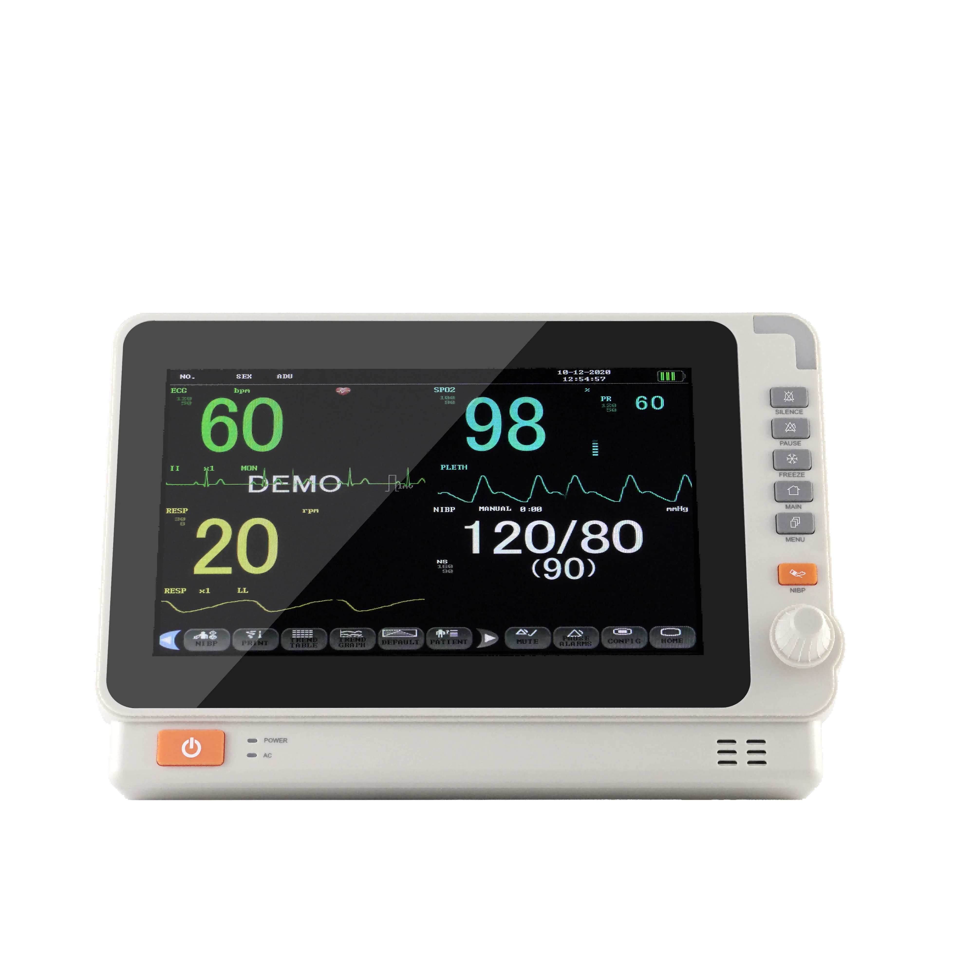 New 10 inch Adult Human Vet Animal use portable 6-parameter monitor ECG/NIBP/PR/SPO2/RESP/TEMP patient monitor vital signs moni