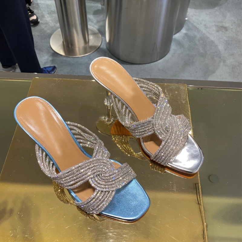 

Summer rhinestone thin strap transparent crystal outer wear slippers stiletto high-heeled banquet dress all-match women's sandal