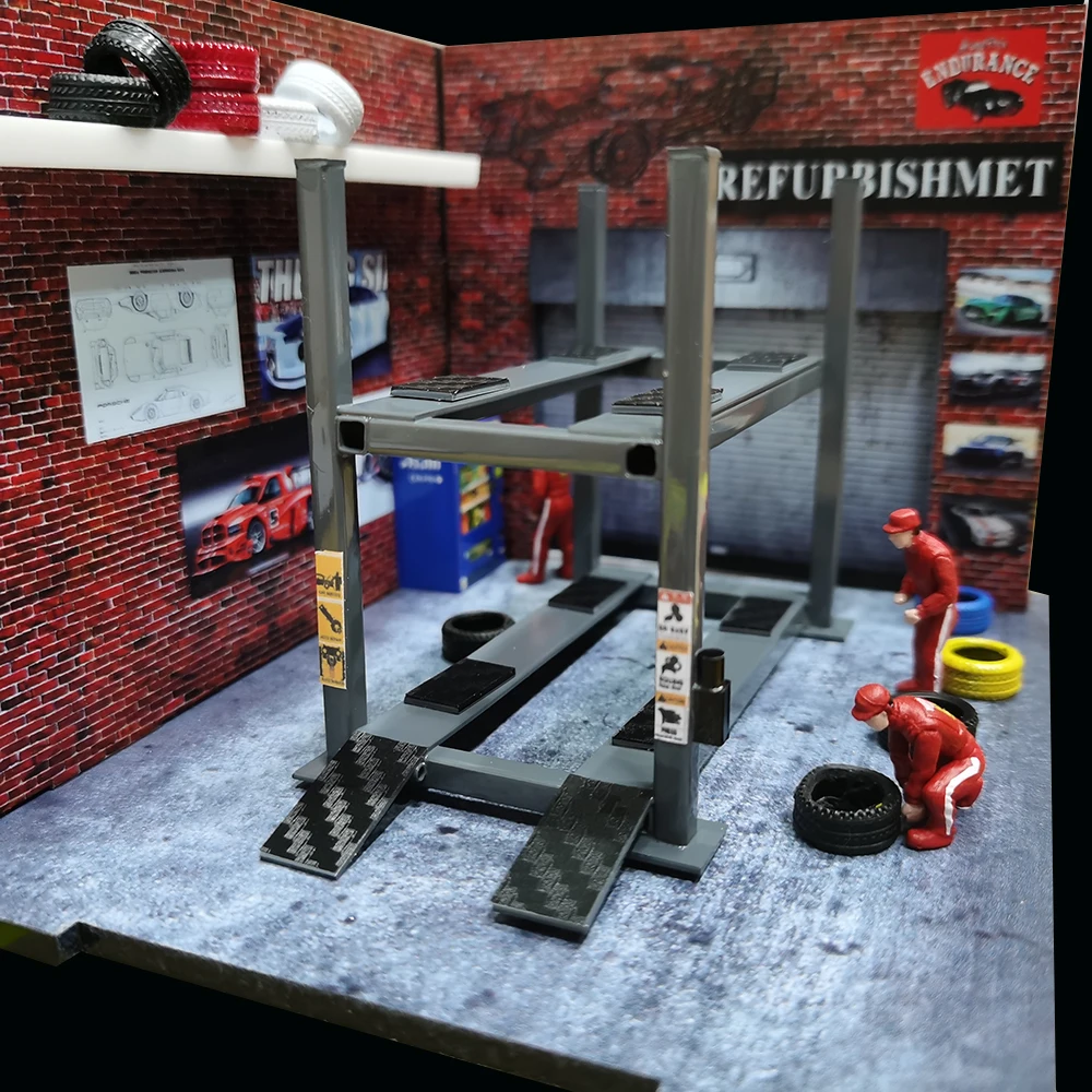 1/64 Model Car Repair 2 Levels Lifter Machine Garage Model Car Display Tools 4