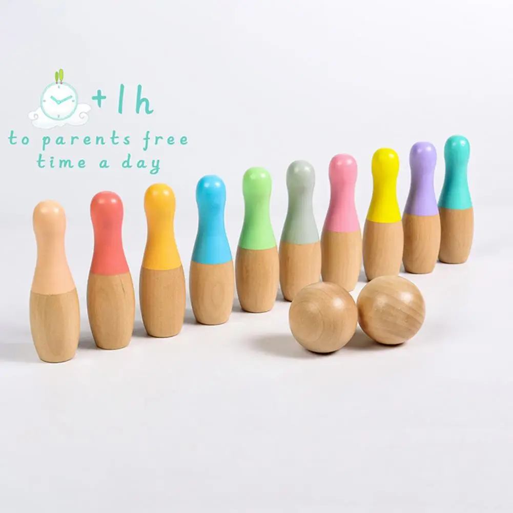 Wooden Bowling Toy Fine Workmanship Safe Use Wooden Kids Indoor Outdoor Bowling Toys Kids Set Interactive Toy