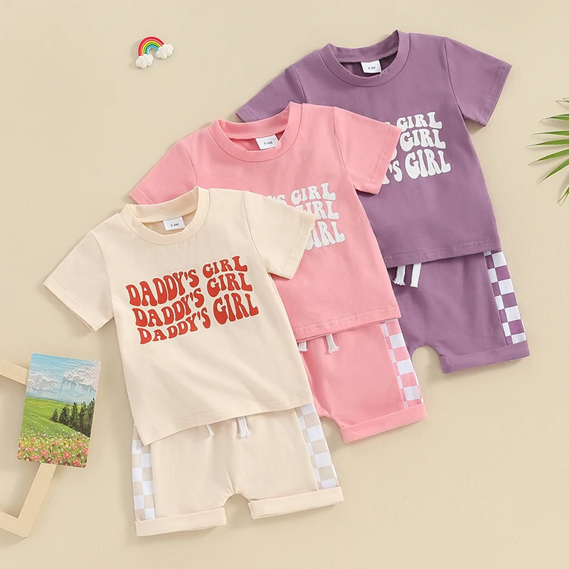 2023-12-30 Lioraitiin 0-3Y Toddler Baby Girl Vestiti Estivi Daddys Girl Letter Maglietta A Maniche Corte Top Set Di Vestiti Corti Arrotolati