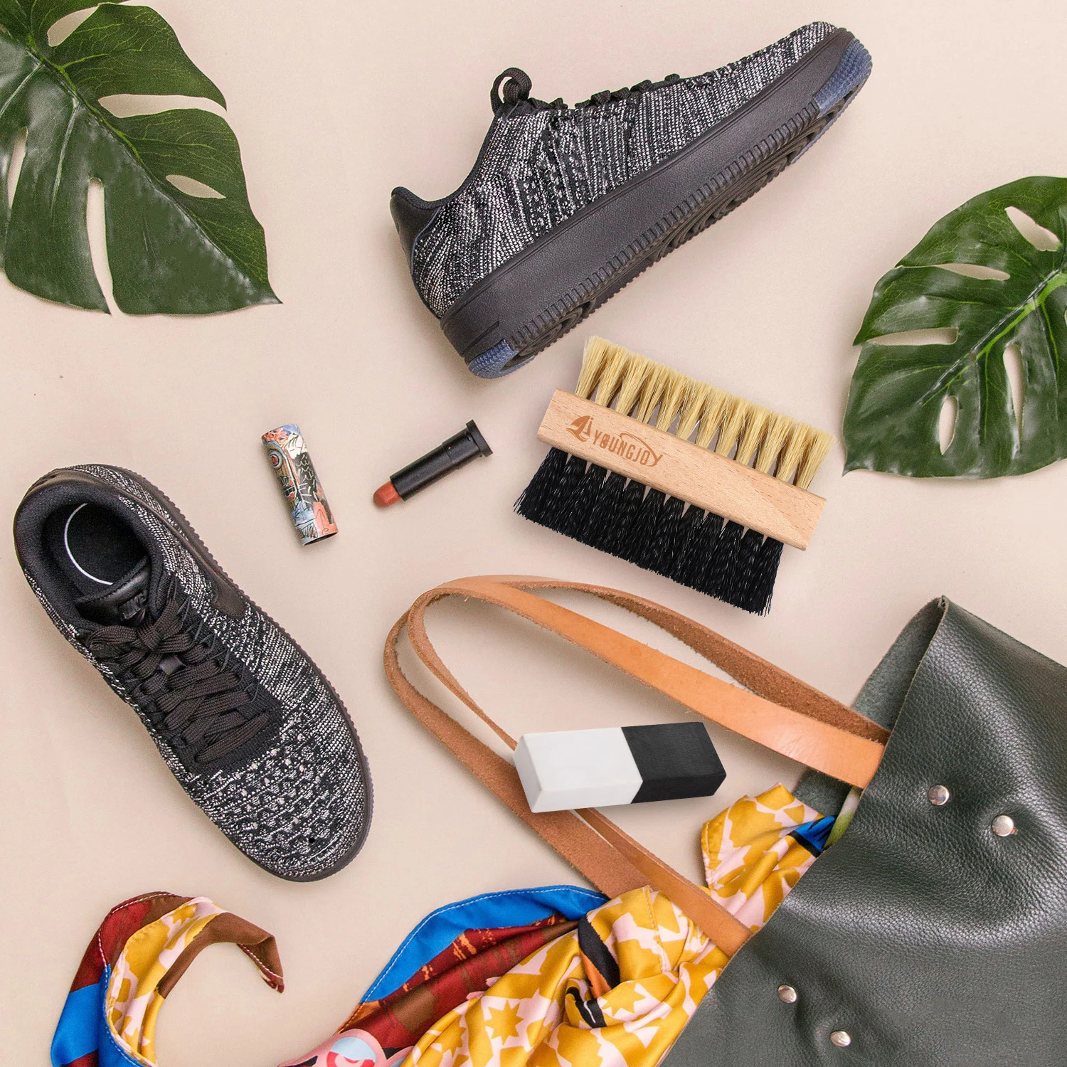 Dual Sided Sneaker Shoe Cleaner Brush Set Shoes Clean Brush Kit Both Boar and Plastic Bristles 4