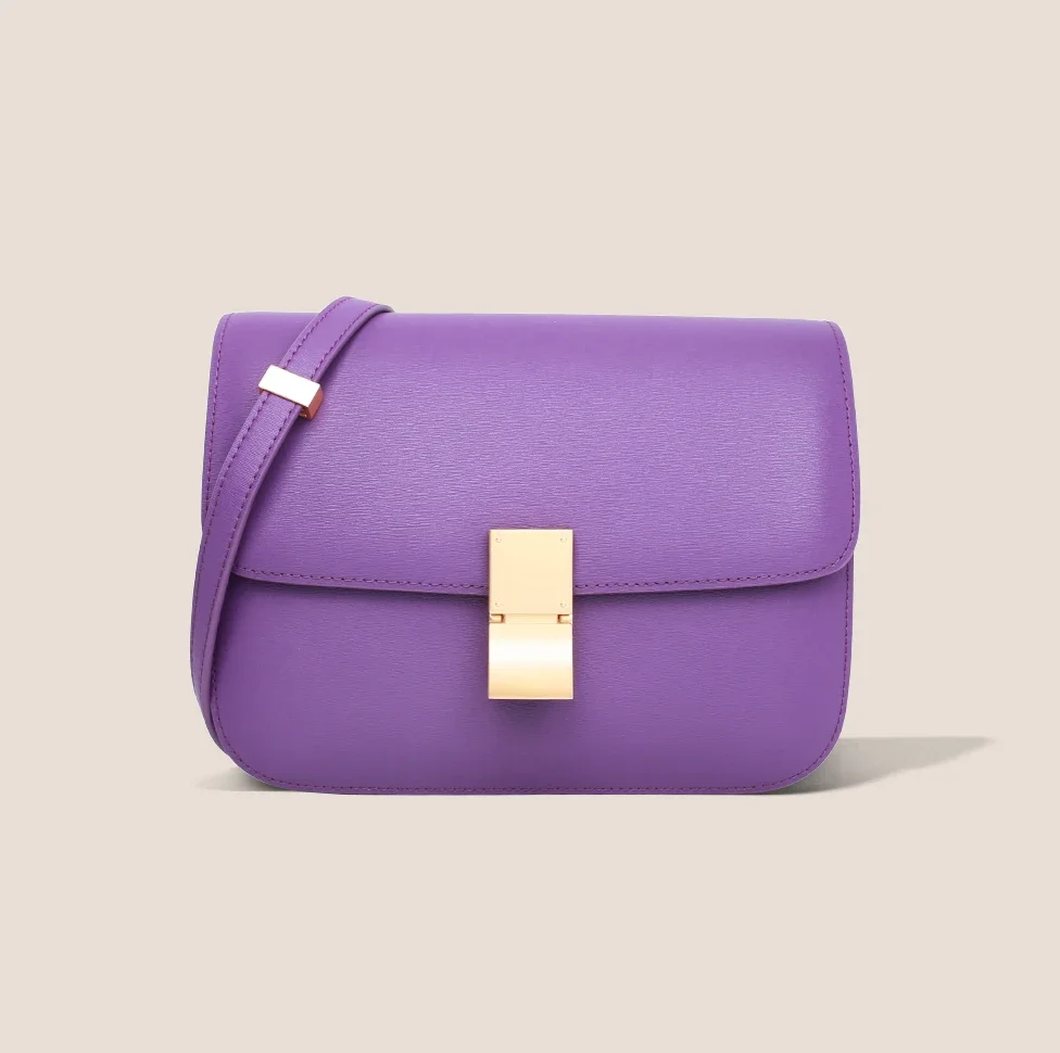 

New Genuine Leather Ladies' Bags Purple Hand Rub Grain Cowhide Square Bag Small Square Fashion Shoulder Messenger Bag
