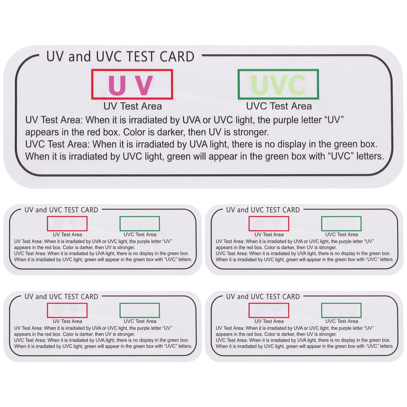 5Pcs Uv 테스트 카드 Uvc Uva 라이트 식별 스트립 휴대용 전문 소독 상자 테스트 용지 Uv 교정