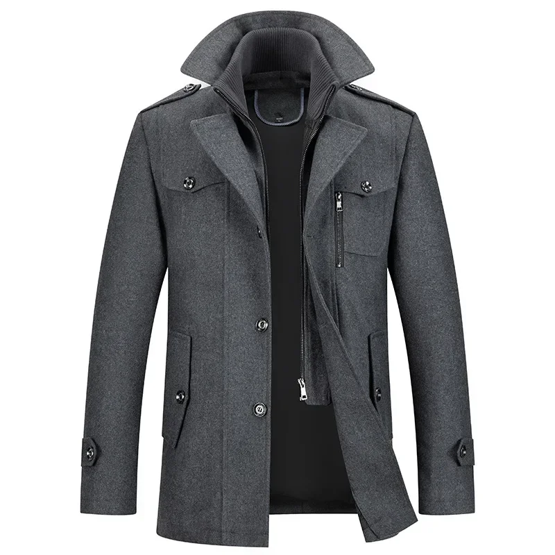 

Autumn and Winter Men's Fashionable Middle-aged Double Layered Collar Coat