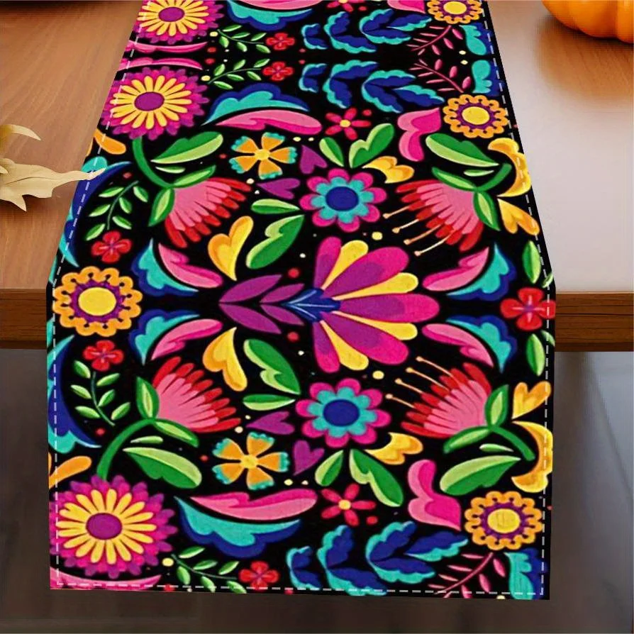 Table Runner Linen Mexican Table Runner For Dia De Los Muertos Cinco De Mayo Party Decoration