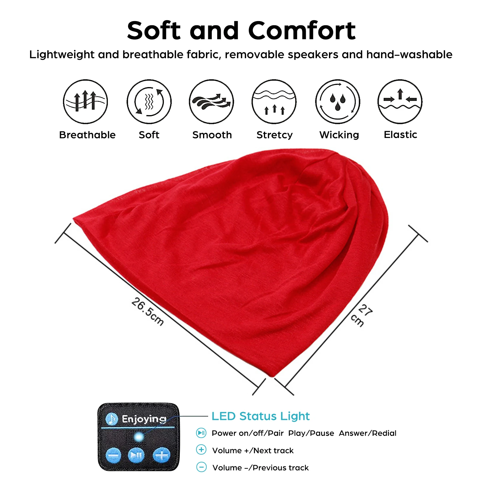 Bluetooth Headphone Wireless Smart Cap Headset Unisex Lightweight Running Beanie Music Earphone Hat Rechargeable Solid Color