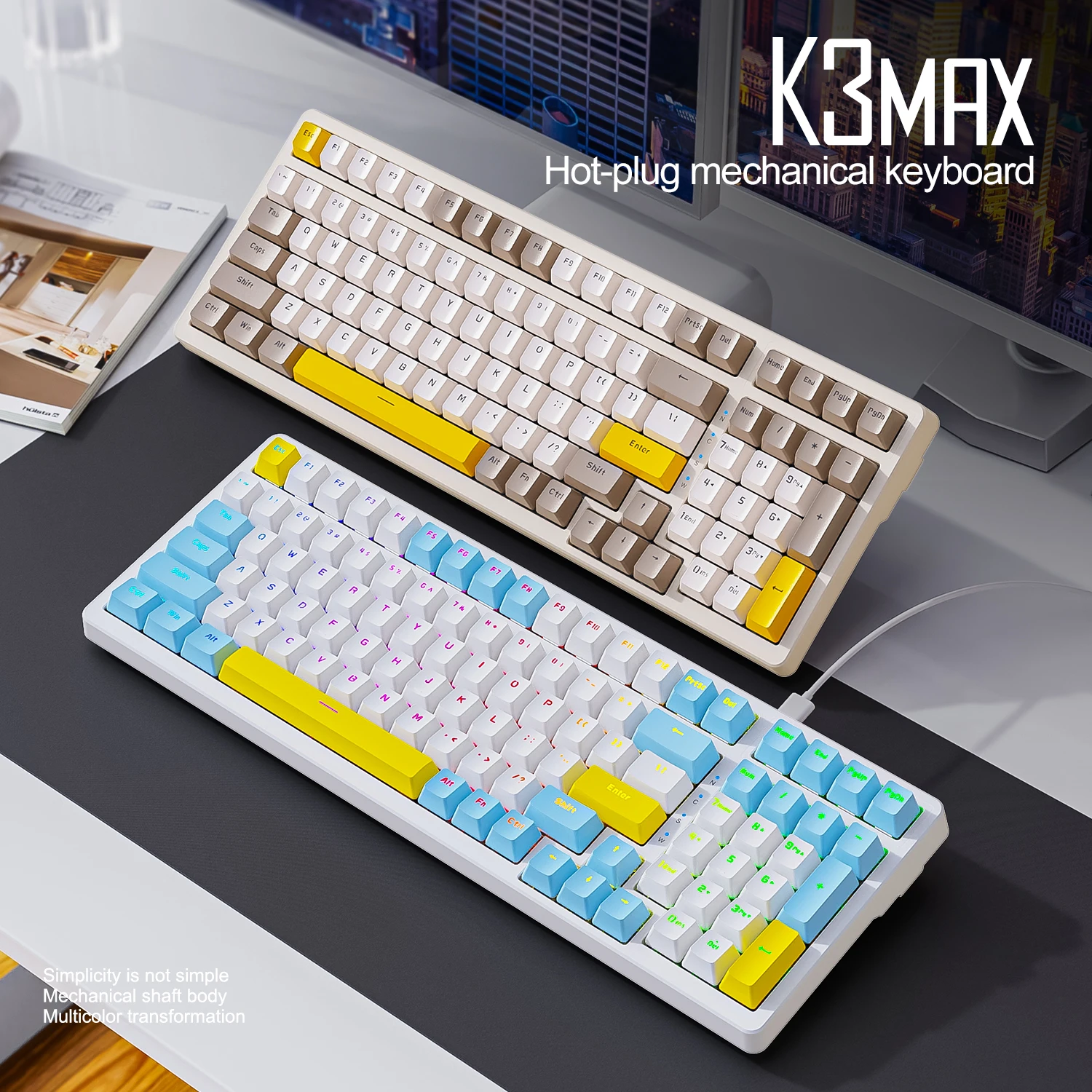 

K3Max RGB Mechanical Keyboard,100 Key,Full Key Hot Swap, lighting Effects,Gasket Muffler Structure, Laptops