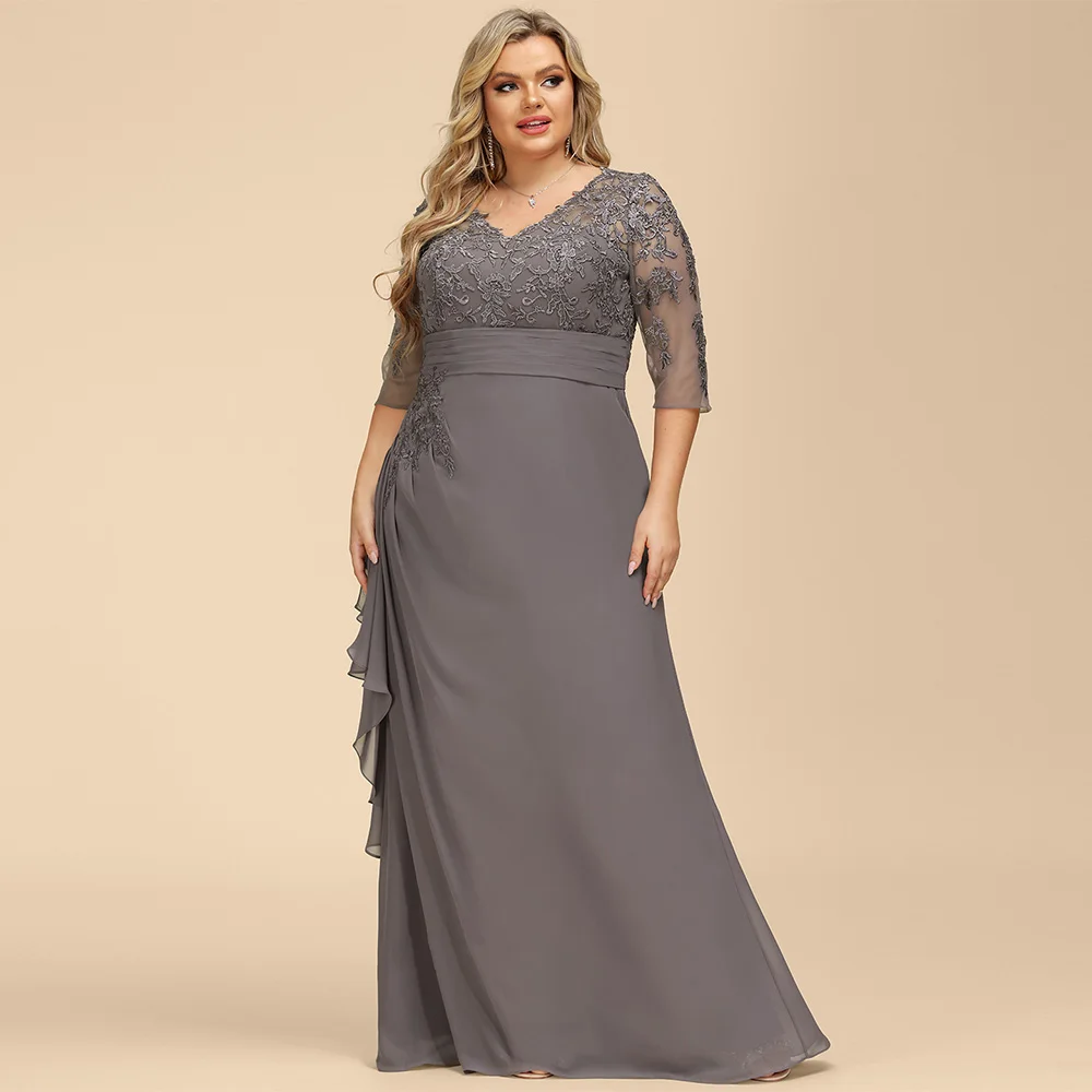 Plus Size Mother of The Bride Dress V Neck 3/4 Sleeve Appliques Party Prom  Gowns | eBay